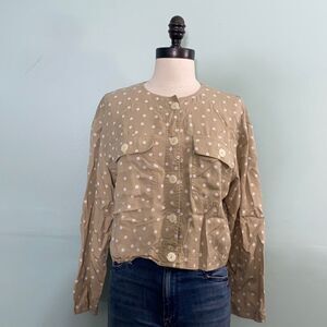 Vintage Liz Sport Polka Dot Cropped Button Front Top
